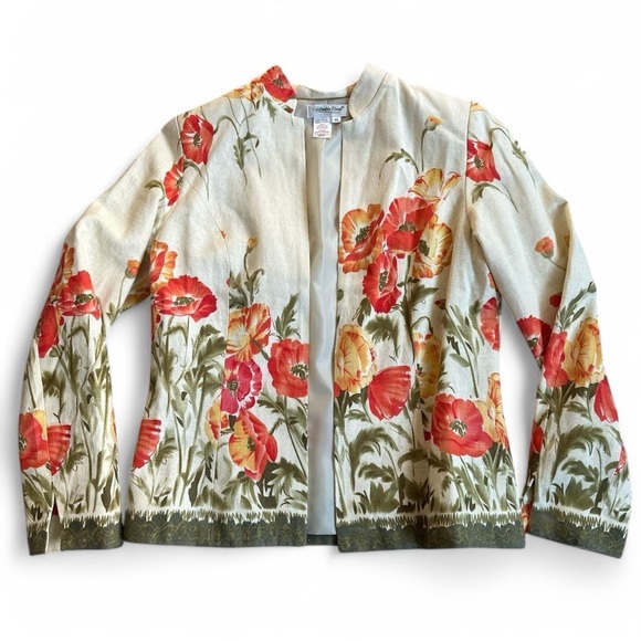 Coldwater Creek Women’s Orange & Yellow Linen Floral Blazer XS - Picture 1 of 4